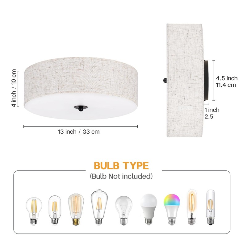 CALOKES Flush Mount Ceiling Light Fixture, 13" Close to Ceiling