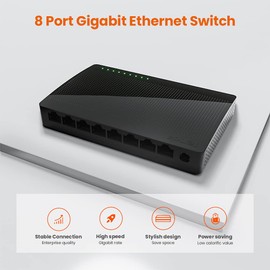 Tenda SG108 Switch Gigabit de 8 Puertos ,LAN Ethernet 10/100/1000 Mbps, MDI / MDIX Automático, Plug and Play, sin Pérdida de Paquetes, Navegación Automática, No Administrable.