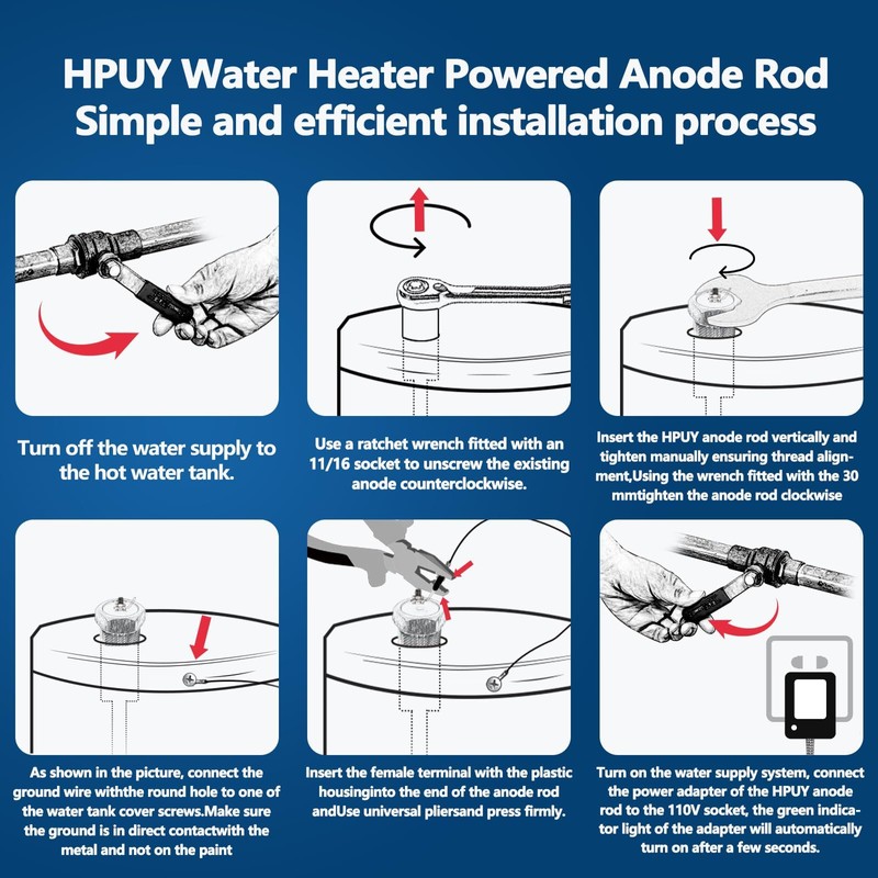 HPUY Powered Anode Rod for Water Heater 40-89 Gallon Tank,Electrical