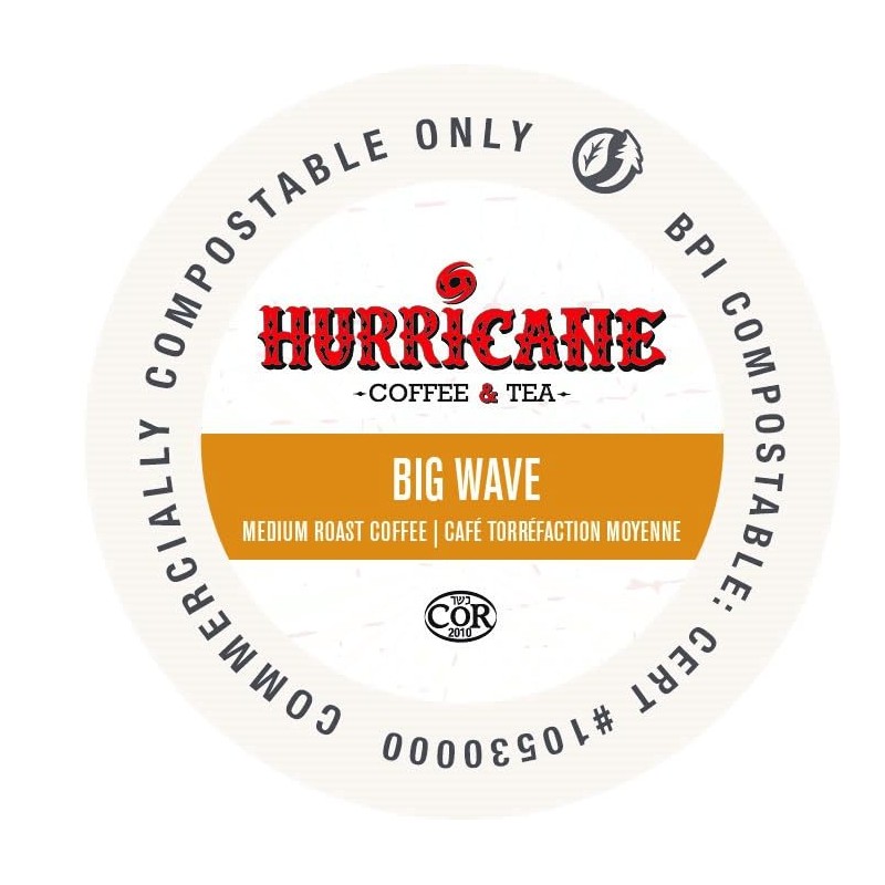 Hurricane Coffee Big Wave Medium Roast Coffee, Compostable Single Serve