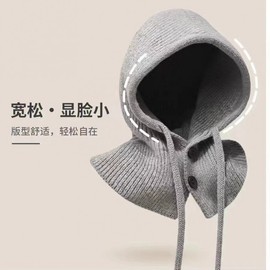 Knit Balaclava Hood Hat Neck Warmer Earmuff Scarf for Winter Warmth lf3341 Free Size/Black 4ea