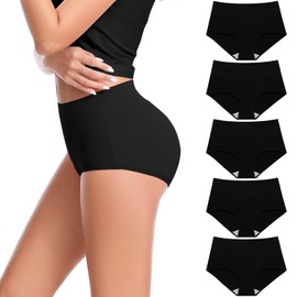 CAILECOTTON Womens Underwear Cotton Briefs Plus Size High Waisted Underwears Women Pack Cotton Panties for Women Pack Black