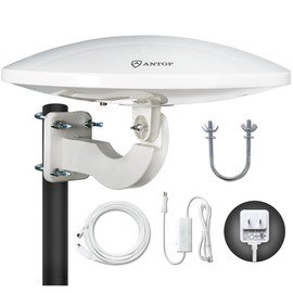 Outdoor TV Antenna -Antop Omni-Directional 360 Degree Reception Antenna Outdoor, Attic,RV Used, 65 Miles Range Amplifier Booster 4G LTE Filter, Waterproof, Anti-UV Easy Install (PL-4348226423)