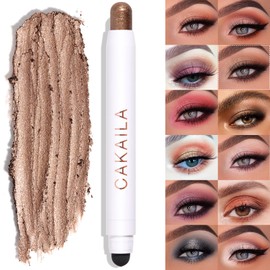 LOKFAR Cream Eye-Shadow Stick, Waterproof Cream Eyeshadow Pen Rotatable Creamy Eye Shadow Pencil Crayon, Matte and Shimmer Eyeshadow Makeup Stick with Sponge Smudger (04# Cocoa Shimmer)