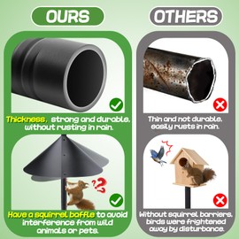 92 in Bird Feeder Pole with Squirrel Baffle & Shepherds Hook Hanger - Adjustable Heavy Duty Bird House Feeding Station Stand with 5-Prong Anchor for Outdoor Garden Birds Watching