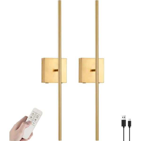 Gold Sconces Wall Decor Set of 2, Recgargeable Wireless Battery