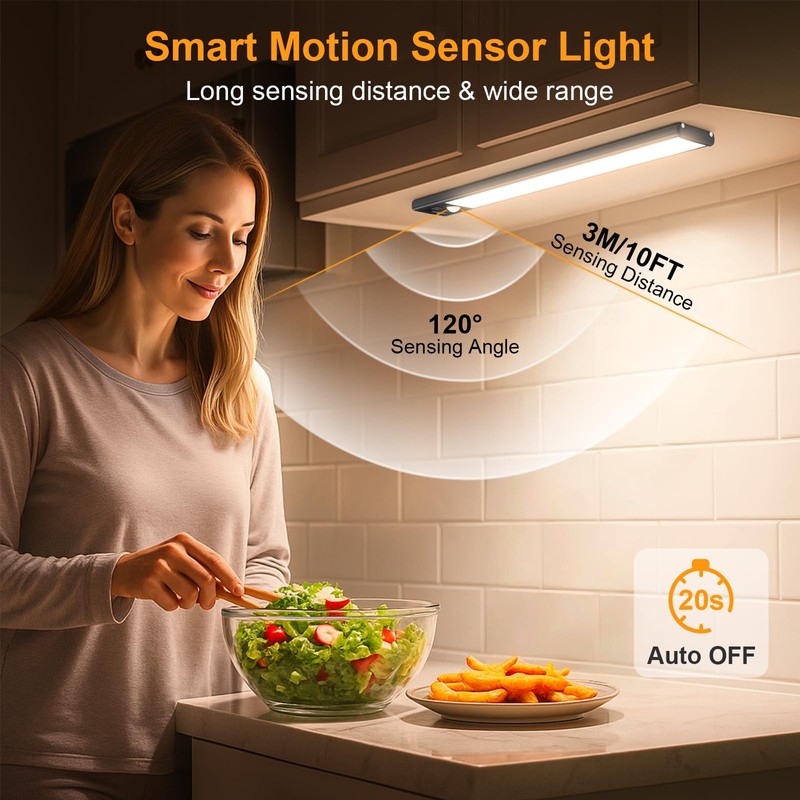 Gritin 10.2inch Under Cabinet Lighting Rechargeable -84 LED Super Bright,3-Color&