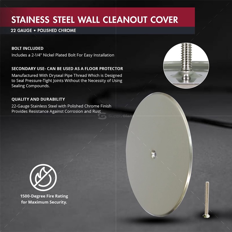 Supply Giant DD010S-W2 Wall Cleanout Cover Plate, 10-Inch, Stainless Steel,