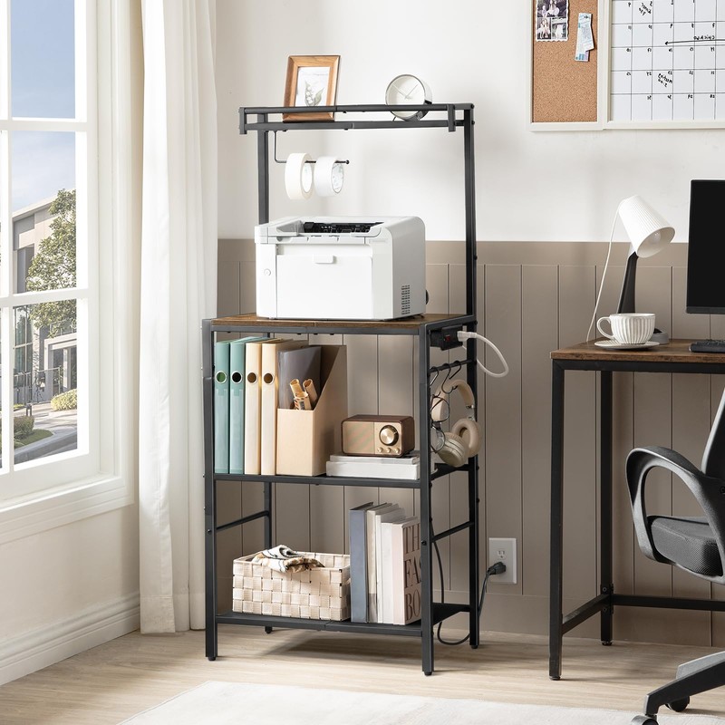 MAHANCRIS Bakers Rack with Storage, Microwave Stand with Paper Holder,