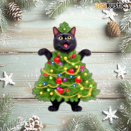 365RUSTIC Black Cat Ornament for Christmas Tree, Cat Christmas Ornaments, Cat Lover Ornament, Christmas Decoration, 2-Side Printed Wooden Hanging Ornament, Cat Lovers Gifts for Christmas