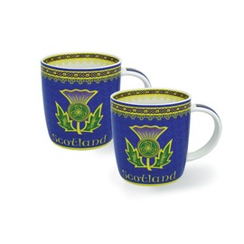 Royal Tara Bone China Thistle Mug Scottish Ceramic Hand Painted Scotland's Symbol Irish Tea Tea Bag Holder Kitchenware for Hot or Cold Drinks 11Oz, Blue (2 Mugs)