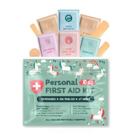 Portable Travel Size First Aid Kit - Perfect for Home, Office, Car, School, Business, Travel, Hiking, College, and Outdoors | Individually Wrapped Medical Kit Products (Unicorns)