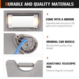 Sun Visor with Light for Honda Accord 2008-2017, Right Passenger Side Gray Sunvisor Replacement 83230TA0A91ZA