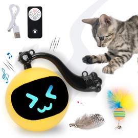 GoldSuccess Automatic Cat Ball Toy, Self Rolling Cat Toy, Moving Cat Ball,Self-Rotating Cat Exercise Ball, USB Rechargeable Cat Toy, Interactive Cat Toy,Hunting Cat Toy,Cat Feather Toy (Yellow)