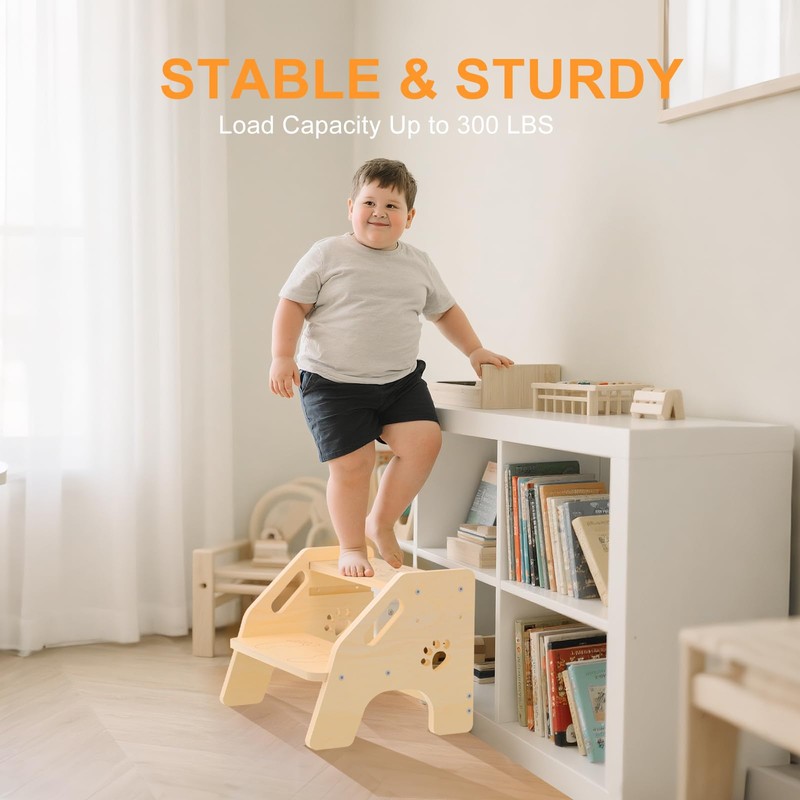 Toddler Step Stool Wooden 2 Step - Height Adjustable Bathroom