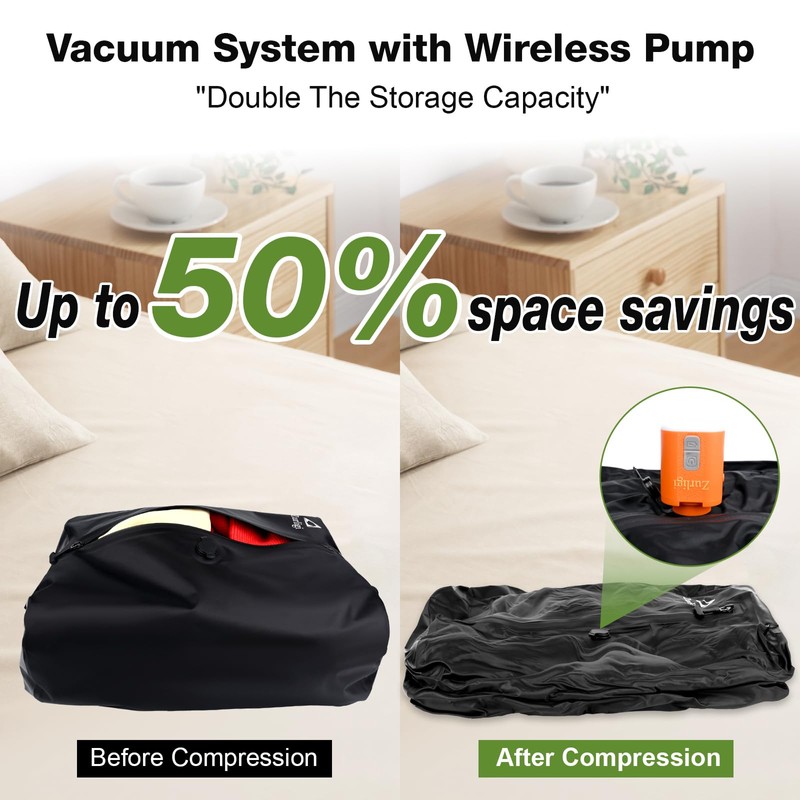 Zurligi Vacuum Bag for Travel with Pump, 40L Vacuum Compression