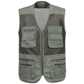 Locachy Men's Summer Outdoor Work Safari Hiking Travel Photo Fishing Vest with Pockets Army Green-Mesh L
