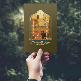 Mammoth Lakes, California, Forest Animals and Pine Trees, Geometric, (4x6 Birch Wood Postcards, 2-Pack Stationary, Rustic Home Wall Decor)