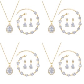 SPRJF Bridesmaid Jewelry Set for Women Pendant 18K Gold & Silver & Rose Gold Pendant Necklace Earrings Bracelet Set,Dainty Gift for Wedding/Proposal/Party/Prom/Anniversary