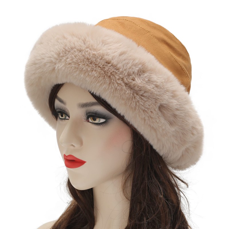 ZLYC Women Winter Furry Bucket Hat Rolled Brim Faux Fur