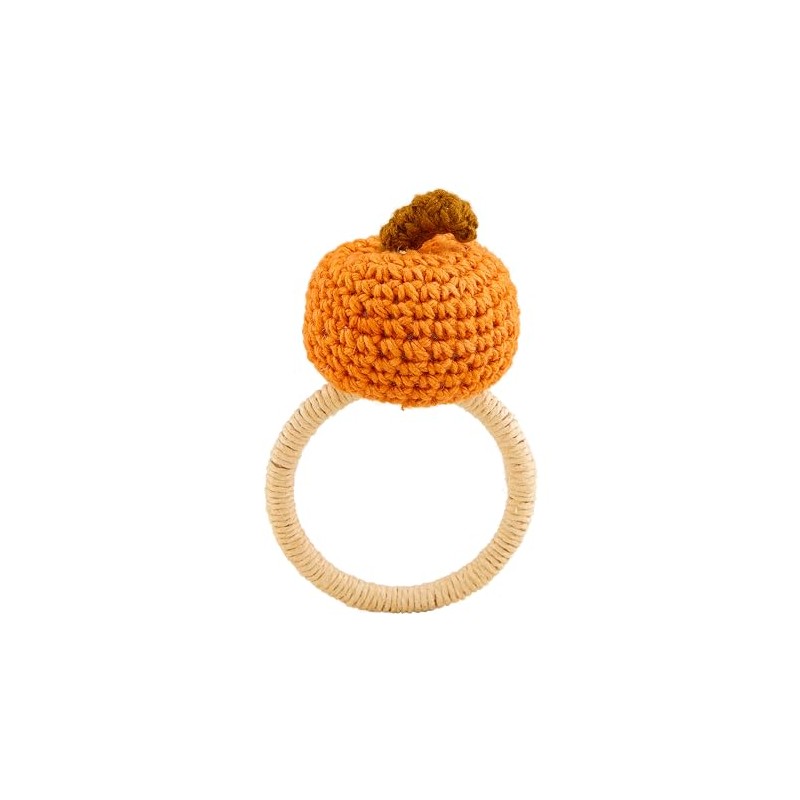 Mud Pie Crochet Napkin Ring, Orange, 3 1/2" x 2"