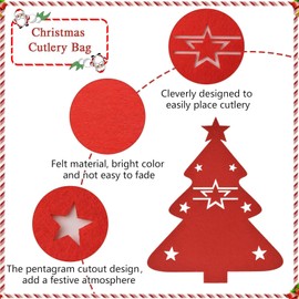 MH MOIHSING Christmas Cutlery Holder, 10pcs Christmas Silverware Holder Red Christmas Cutlery Bag Xmas Utensil Holder Cutlery Wraps Bag Christmas Party Dinner Table Supplies (Red)