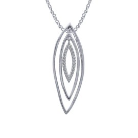 Pretty Jewels 14k White Gold Finish Sterling Silver 1/6cttw Round Cut Natural White Diamond Triple Marquise Frame Pendant Necklace With 18" Chain (Color: H-I, Clarity: I1-I2, 0.17cttw)