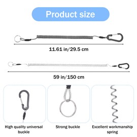 FNANJWQ 6 Pcs Retractable Safety Coiled Lanyard, Stretchy Stainless Steel Wire Coiled Lanyard Kayak Tool Leash Fishing Rod Safety Cord for Fishing Camping Hiking Boating
