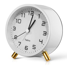 Alarm Clock for Bedroom,Loud Analog Clocks with Silent Non-Ticking,Voice Controlled Light,Small Clock for Kids,Teens,Seniors,Decor,Bathroom,Living Room,Bedside,Desk,Shelf,Kitchen, Travel. (White)