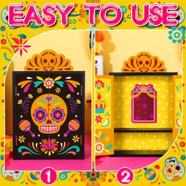 Leinuosen Day of The Dead Ofrenda Wooden Box Set Dia De Los Muertos Ofrenda Shadow Box Supplies Commemorative Gifts for Friends Memory Picture Frame
