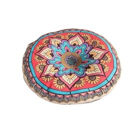 Mandala Round Floor Pillow - 16x16 inch Reversible Cotton Linen Meditation Cushion for Yoga, Balcony & Patio Decor (Colorful)