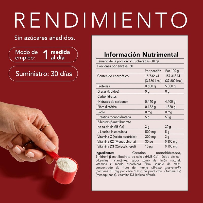 Creatina + HMB Suplemento Alimenticio 300g - Creatina Monohidratada 5g,