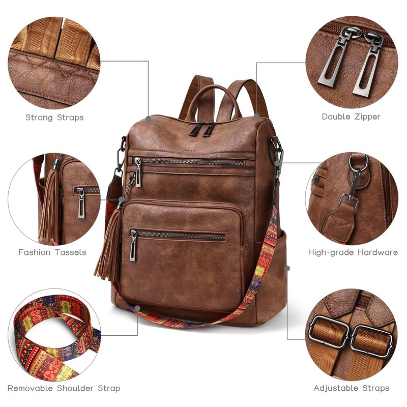 Shrrie Backpack Purse for Women Leather Backpack Fashion Designer Travel