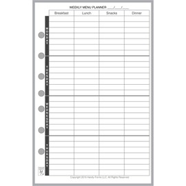 Classic Size Menu Planner and Shopping List, Sized and Punched with 7 Holes for Franklin Covey Classic Notebook (5.5" x 8.5")