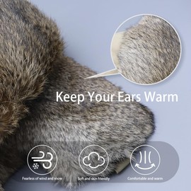 Kurhatic Winter Trapper Hat, Warm 100% Rabbit Fur Aviator Hat, Russian Trooper Hunting Ski Hat with Ear Flaps for Men & Women M Khaki