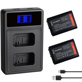 NP-FW50 Batteries (1200mAh) & Dual USB Charger forSony, Alpha A6000、A6400、A6100、A6300、A6500、A5100、A7、A7 II、A7R、A7R II、A7R2、A7S、A7S II、A7S2 – Compatible with forSony Mirrorless Cameras and More, 2-Pack