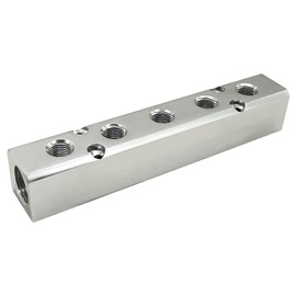 Qolekog Quality 5 Way 7 Port Air Manifold 1/2" NPT Supply Port 1/4" NPT Outport With Mounting Hole Aluminum Silver 1Pcs