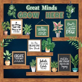 45 PCS Greenery Plant Motivational Bulletin Board Set Great Minds Grow Here Inspirational Classroom Decorations Potted Plant Positive Bulletin Board Cutouts for Back to School Office Chalkboard Wall