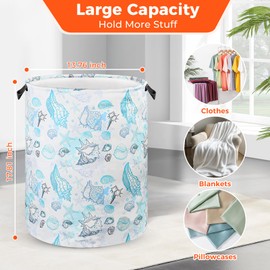 Beach Laundry Basket for Ocean Room Decor Coastal Sea Nursery Hamper Gift for Kids Boys Bin for Bathroom Bedroom Dorm, 17.71"x13.77"