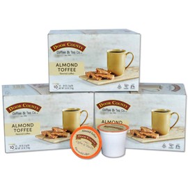 Door County Coffee, Single Serve Cups for Keurig Brewers, Almond Toffee Coffee, Roasted Almonds and Buttery Toffee, Flavored Ground Coffee, 30 Count
