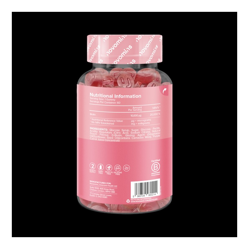 Novomins Biotin Peach-Flavoured Biotin 60 Gummies