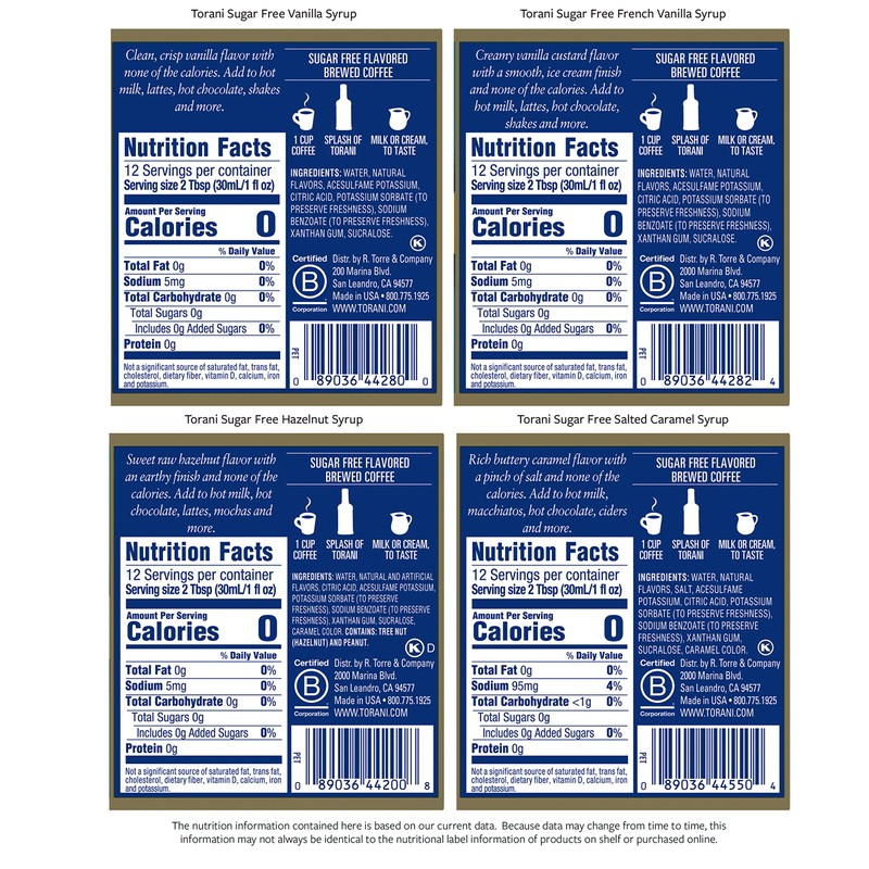 Torani Sugar Free Syrup, Coffeehouse Variety Pack, 12.7 Ounce (Pack