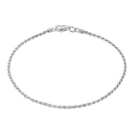 KISPER Solid 925 Sterling Silver Italian 1.5mm Diamond-Cut Twisted Braided Rope Link Chain Bracelet - for Men & Women with Lobster Clasp - Made in Italy, 7"