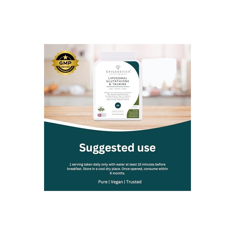 Liposomal Glutathione & Taurine | Bioavailable Highly-Absorbable L-Glutathione + L-Taurine