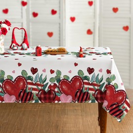 Horaldaily Valentine Tablecloth 52×70 Inch Rectangular, Red Love Eucalyptus Washable Table Cover for Party Picnic Dinner Decor