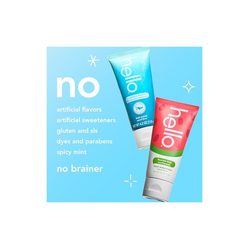 Hello Smiling Shark and Fresh Watermelon Fluoride Free Kids Toothpaste