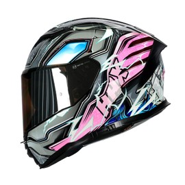 HAX Force Glow-in-The-Dark Aerodynamic Full Face Helmet for Street & E-Bikes DOT & ECE Certified - Enhanced Dual Visor, Adult Size, Pinlock Ready Thunder Pink L