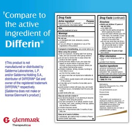 Glenmark Therapeutics Adapalene Gel 0.1% Acne Treatment, Paraben Free Topical Retinoid Cream for Face, Helps Clear and Prevent Acne and Clogged Pores, 45g Tube