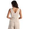 EELOTILE Womens Pure Linen Sleeveless Button Down Geometric Cropped Vest