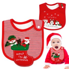 FUKPO Pack of 2 Bibs Baby Girl Boy Christmas Baby Bibs Newborn Children Complementary Food Washable Cotton Drool Bibs Baby Burp Bib Baby Small Thin Bib Baby Red, red